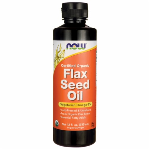 NOW Foods Certified Organic Flax Seed Oil 12 fl oz Liq Perspective: front