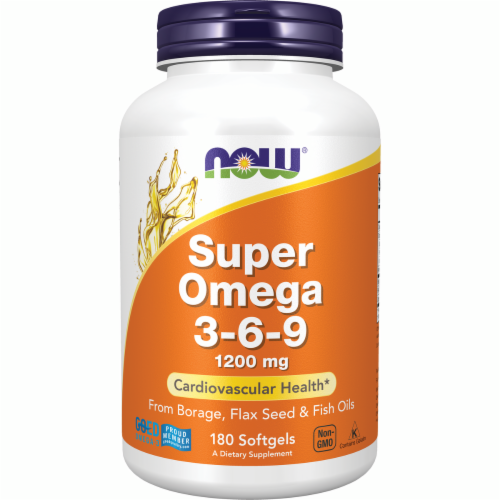 NOW Foods Super Omega 3-6-9 1,200 mg 180 Sgels Perspective: front