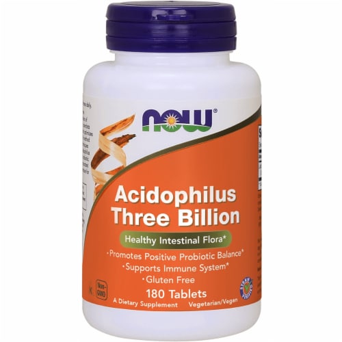 NOW Foods Acidophilus Three Billion 30 mg 180 Tabs Perspective: front