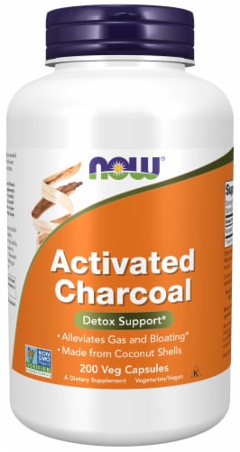 NOW® Activated Charcoal Veg Capsules Perspective: front