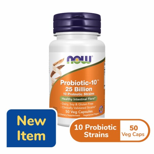 NOW® Probiotic-10™ 25 Billion Veg Capsules Perspective: front