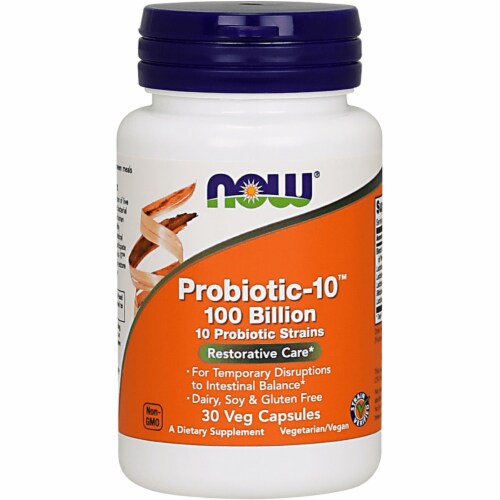 NOW Foods Probiotic-10 100 Billion Cfu 30 Veg Caps Perspective: front