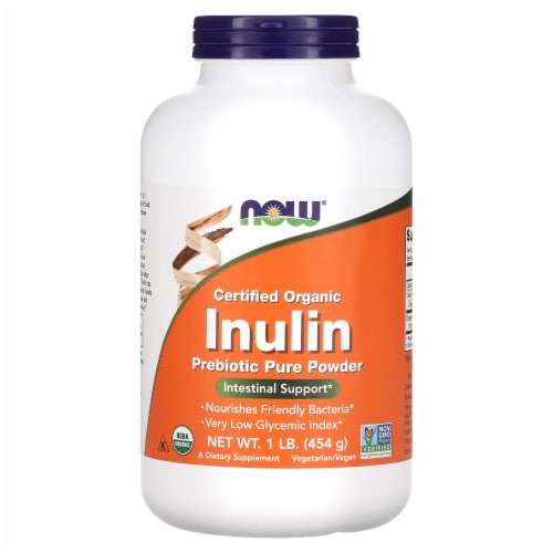 Now Certified Organic Inulin Intestinal Support Prebiotic Pure Powder Perspective: front