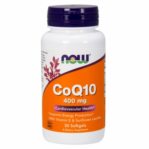NOW Foods CoQ10 Cardiovascular Health Dietary Supplement Softgels 400mg Perspective: front