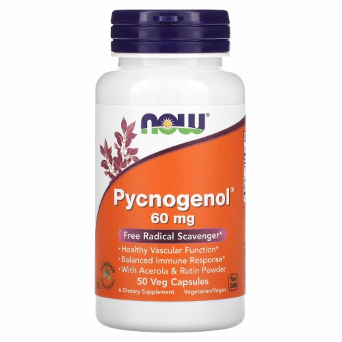 NOW Foods Pycnogenol Dietary Supplement Vegetarian Capsules 60mg Perspective: front