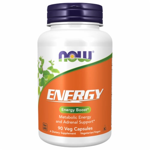 NOW Foods Energy Boost Dietary Supplement Veg Capsules Perspective: front