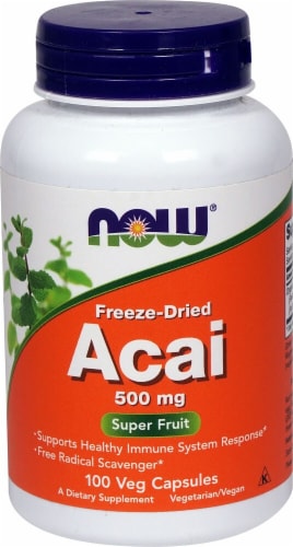 NOW Foods Freeze-Dried Acai Veg Capsules 500mg Perspective: front