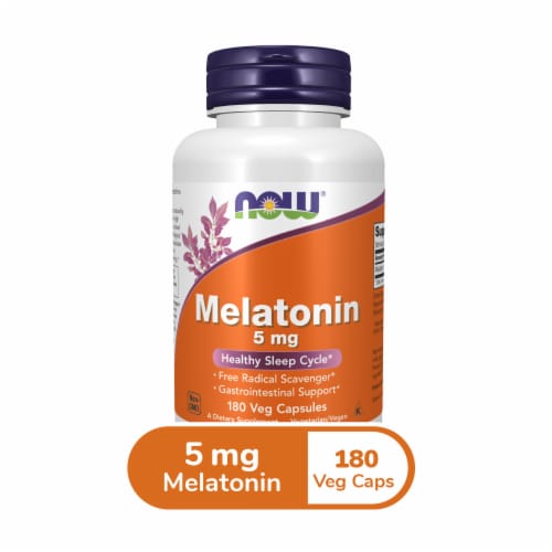 Now Melatonin Vegetarian Capsules 5mg 180 Count Perspective: front