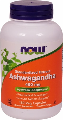 NOW Foods Ashwagandha Standardized Extract Veg Capsules 450mg Perspective: front