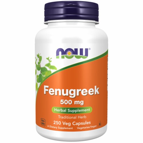 NOW Fenugreek 500mg Herbal Supplement Perspective: front
