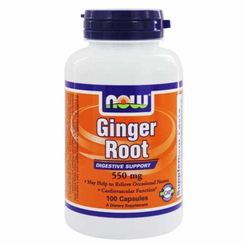 NOW Foods Ginger Root 550 mg., 100 Capsules Perspective: front