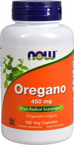 NOW Foods Oregano Veg Capsules 450mg Perspective: front