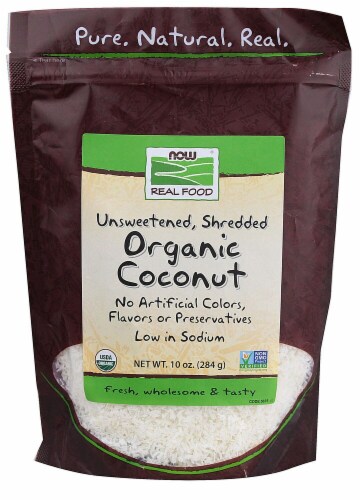 NOW Real Food Organic Coconut Unsweetened Shredded Perspective: front