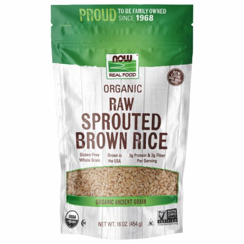 NOW Real Food Organic Sprouted Brown Rice Perspective: front