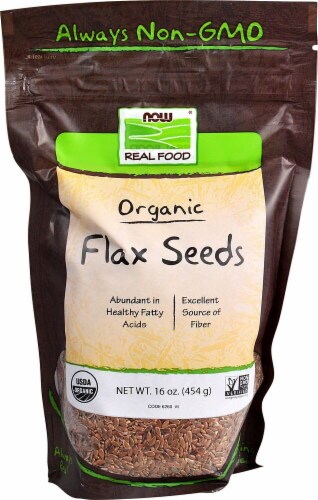 NOW   Real Food Certified Organic Flax Seeds Perspective: front