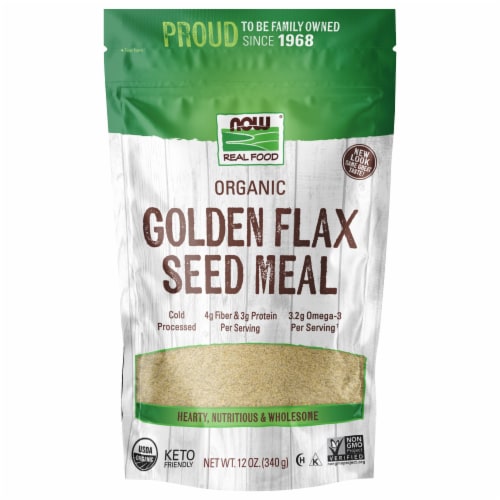NOW  Real Food Certified Organic Golden Flax Seed Meal Perspective: front