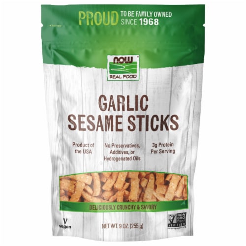 NOW   Real Food Sesame Sticks   Garlic Perspective: front