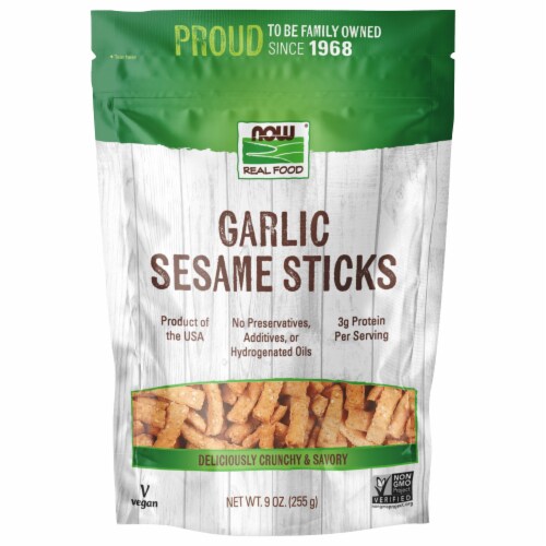 NOW® Real Food Sesame Sticks Garlic Perspective: front