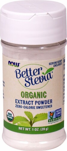 NOW Foods BetterStevia® Organic Zero Calorie Powdered Sweetener Perspective: front