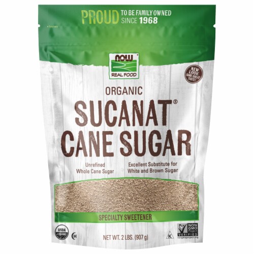 NOW® Real Food Certified Organic Sucanat Cane Sugar Perspective: front