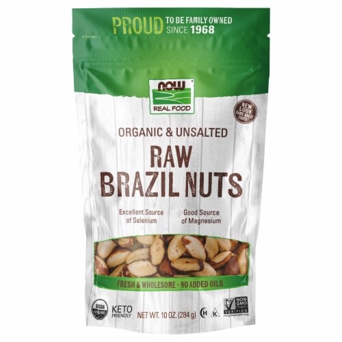 NOW Real Food Organic Unsalted Raw Brazil Nuts Perspective: front