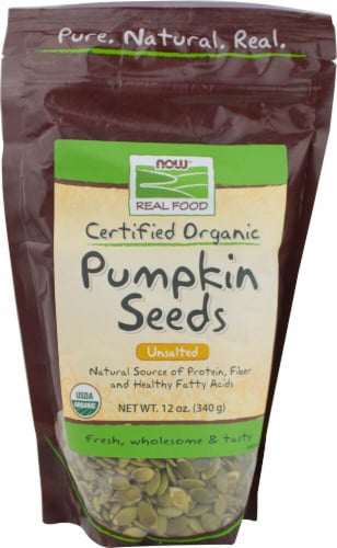 NOW   Real Food Organic Raw Pumpkin Seeds Unsalted Perspective: front