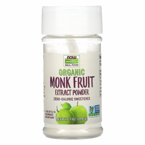 NOW Foods Organic Monk Fruit Extract Powder Zero-Calorie Sweetener Perspective: front