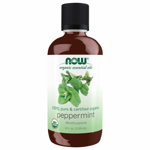 NOW® Organic Essential Oils Peppermint Oil Perspective: front