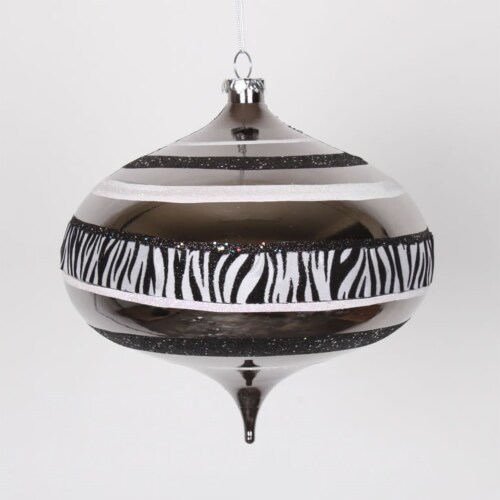 Vickerman Safari Black and White Zebra Stripes Onion Drop Christmas Ornament 8 (200mm) Perspective: front