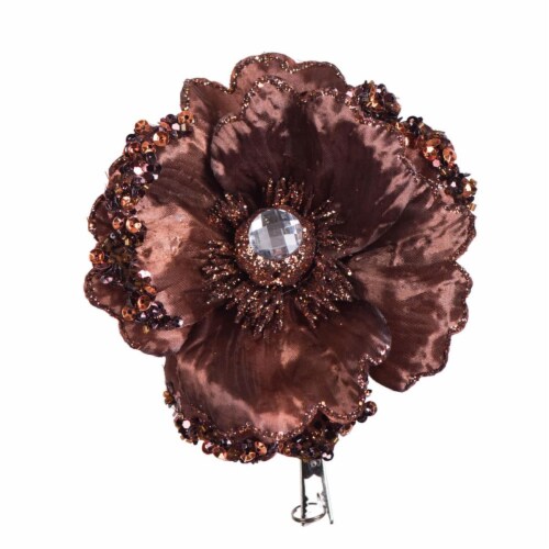 Vickerman E175415 5 in. Chocolate Wild Poppy Head Clip - 3 per Bag Perspective: front