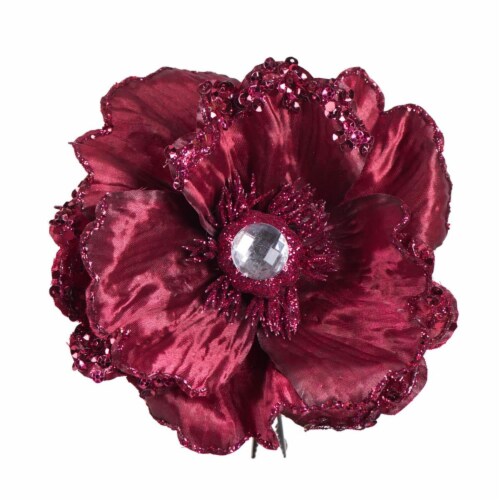 Vickerman E175405 5 in. Burgundy Wild Poppy Head Clip - 3 per Bag Perspective: front
