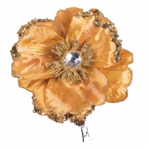 Vickerman E175408 5 in. Gold Wild Poppy Head Clip - 3 per Bag Perspective: front