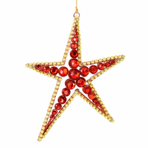 6  Red Jewel Metal Sea Star Orn 3/Bag Perspective: front