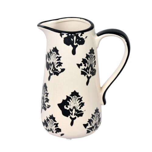 6.5  White/Black Leaf Print Ceramic Jar - FQ198705 Perspective: front