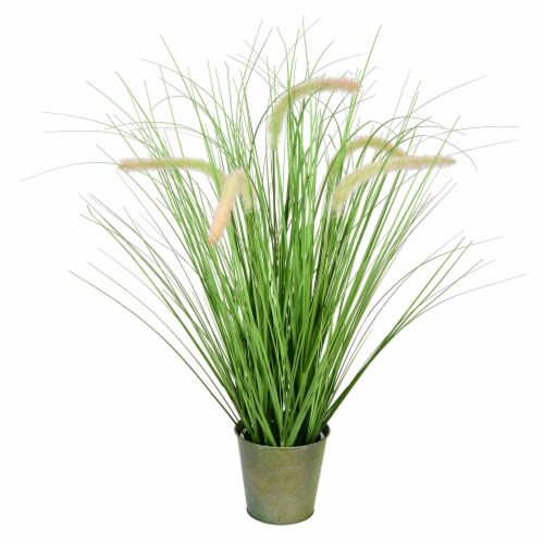26  Green Cattail Grass In Iron Pot - TD190126 Perspective: front
