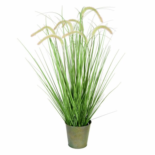 36  Green Cattail Grass In Iron Pot - TD190136 Perspective: front