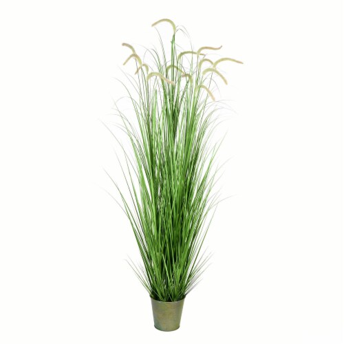 72  Green Cattail Grass In Iron Pot - TD190172 Perspective: front