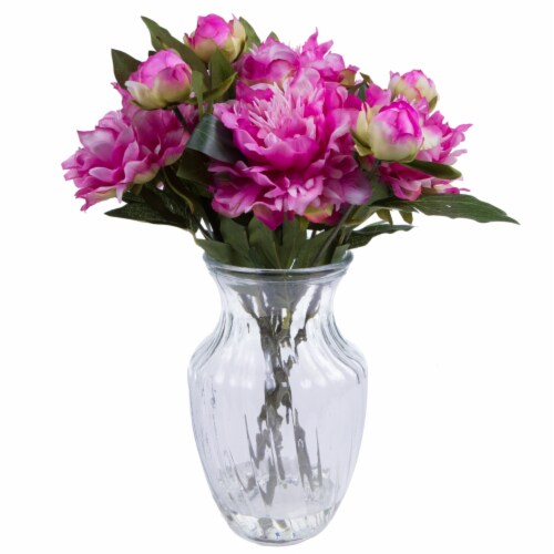 Featuring Realistic Flowers Made of a Durable Polyester and polyethlene Blend Set in Acrylic Water Vickerman 18 Artificial Pink Hydrangea Bouquet in 10 Glass Vase Recommended for Indoor Use. 