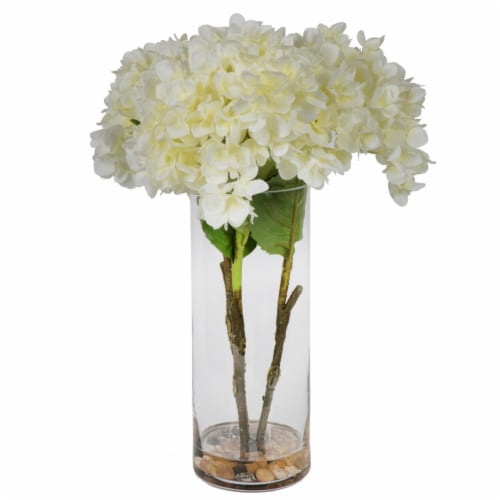 Featuring Realistic Flowers Made of a Durable Polyester and polyethlene Blend Set in Acrylic Water Vickerman 18 Artificial Pink Hydrangea Bouquet in 10 Glass Vase Recommended for Indoor Use. 