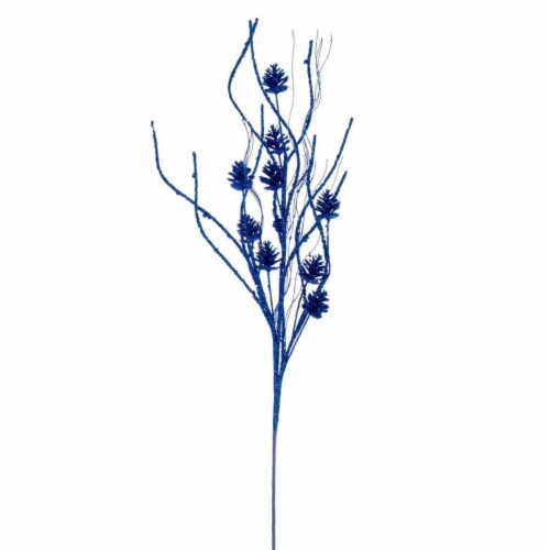 Vickerman QG224002 32 in. Blue Pinecone Twig Glitter Spray, 6 Piece - Pack of 48 Perspective: front