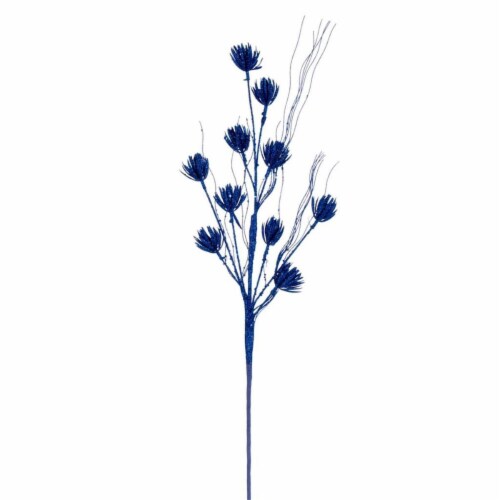 Vickerman QG224402 30 in. Blue Mini Flower Glitter Spray, 6 Piece per Bag Perspective: front