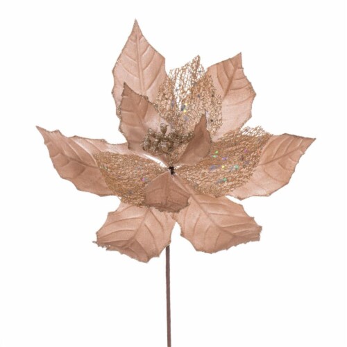 Vickerman QG227938 11 in. Glitr Mesh Poinsettia Spray, Champagne - 6 per Bag Perspective: front
