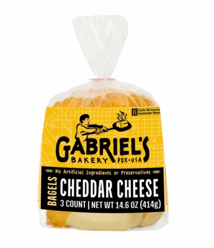 Gabriel's Bakery Cheddar Cheese Bagels Perspective: front