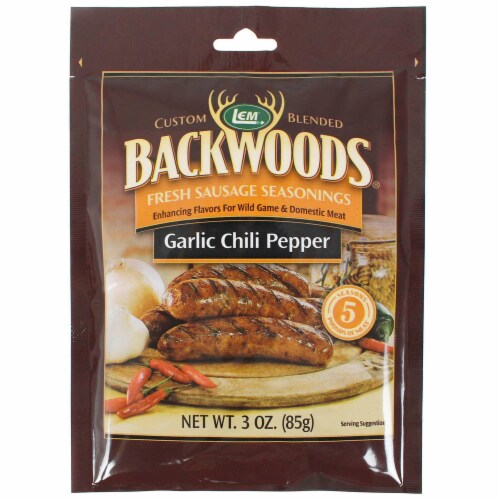 Backwoods Garlic Chili Pepper Fresh Sausage Seasoning for 5 Lbs Meat 3 Oz 9140 Perspective: front