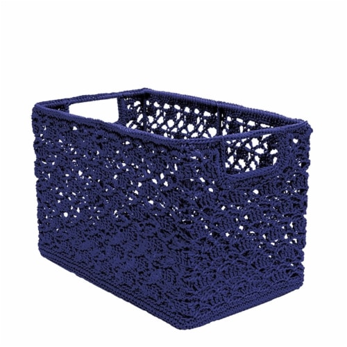 Heritage Lace 12 x 7 x 8 in. Mode Crochet Wire Basket, Navy Perspective: front