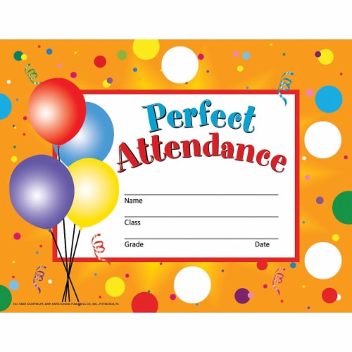 Hayes Perfect Attendance Certificates & Reward Seals 30 Certificates H-VA801 Perspective: front