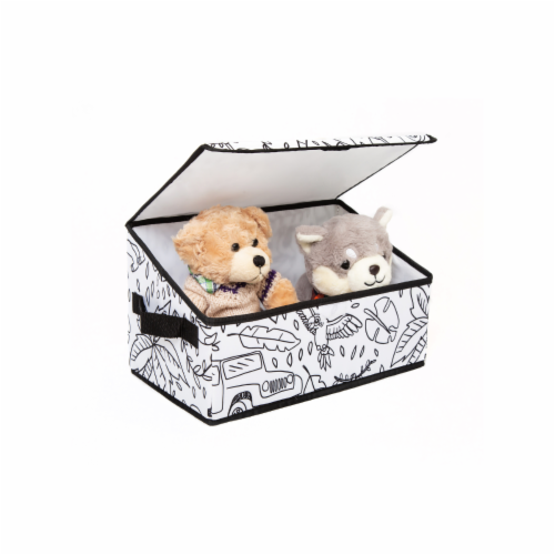 Home Outfitters Coloring Angle Storage Bin, 4 Washable Markers, Jungle Print Perspective: front
