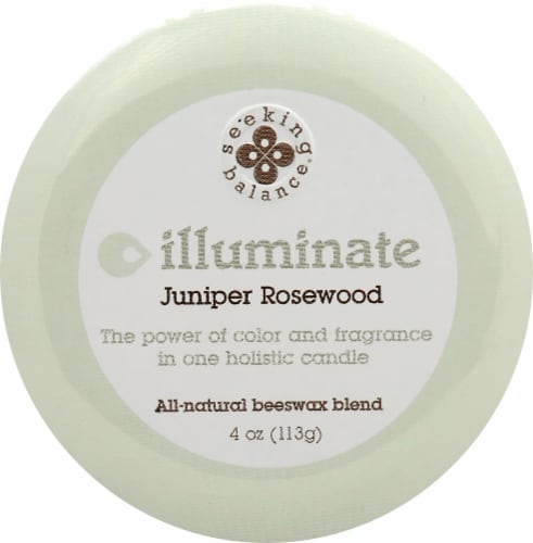 Root Candles Seeking Balance Illuminate Juniper Rosewood Candle Perspective: front