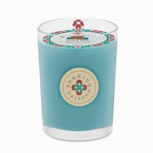 Root Candles Seeking Balance Awaken Scented Candle - Blue Perspective: front