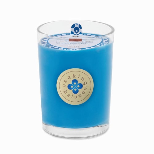 Root Candles Seeking Balance Empower Scented Candle - Blue Perspective: front